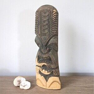 Vintage Hand Carved Wooden Tiki Statue Kitschy Decor Island Tropical Figurine